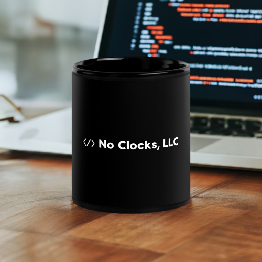 No Clocks Black Glossy Mug